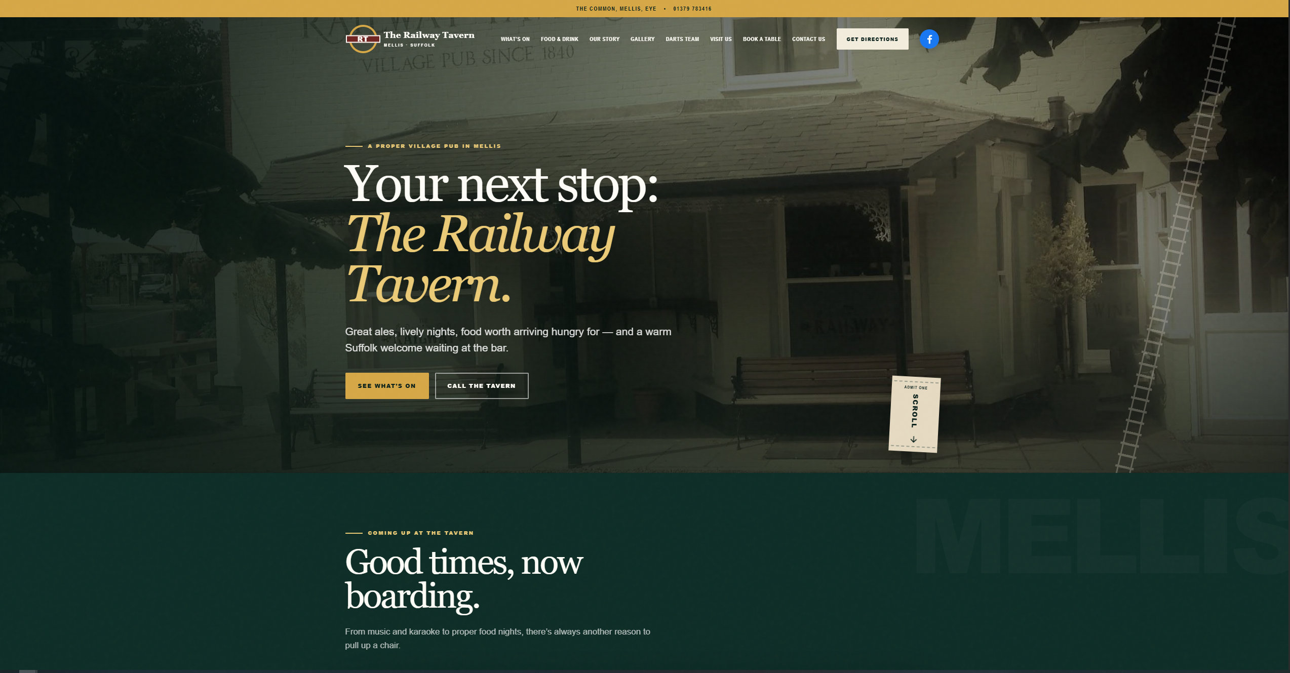 Railway Tavern Mellis website preview